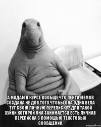  а мадам в курсе вообще,что лента мемов создана не для того,чтобы она одна вела тут свою личную переписку? для такой хуйни,которой она занимается есть личная переписка с помощью текстовых сообщений.