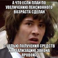 а что если план по увеличению пенсионного возраста сделан с целью получения средств на реализацию закона яровой?