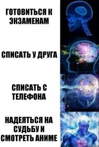 готовиться к экзаменам списать у друга списать с телефона надеяться на судьбу и смотреть аниме