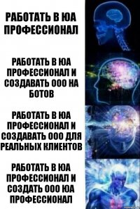 Работать в ЮА ПРОФЕССИОНАЛ Работать в ЮА ПРОФЕССИОНАЛ и создавать ООО на ботов Работать в ЮА ПРОФЕССИОНАЛ и создавать ООО для реальных клиентов Работать в ЮА ПРОФЕССИОНАЛ и создать ООО ЮА ПРОФЕССИОНАЛ