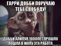 гарри:добби поручаю тебе свободу! добби:алилуя 1000лет прошло пошла в жопу эта работа