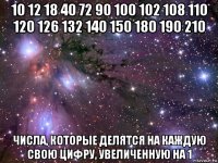 10 12 18 40 72 90 100 102 108 110 120 126 132 140 150 180 190 210 числа, которые делятся на каждую свою цифру, увеличенную на 1