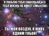 я люблю тебя сашенька,без тебя жизнь не имеет смысла! ты мой воздух, я живу одним тобой!