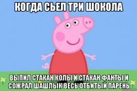 когда сьел три шокола выпил стакан колы и стакан фанты и сожрал шашлык весь отбитый парень