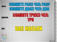 Скажите раз)) чел: раз? скажите два)) чел: два Скажите три)()) чел: три ВАС НАЕБЛИ