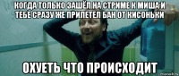 когда только зашёл на стриме к миша и тебе сразу же прилетел бан от кисоньки охуеть что происходит