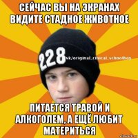 сейчас вы на экранах видите стадное животное питается травой и алкоголем, а ещё любит материться