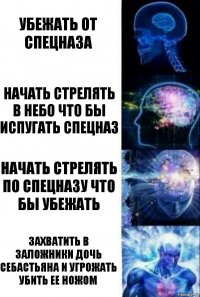 Убежать от спецназа Начать стрелять в небо что бы испугать спецназ Начать стрелять по спецназу что бы убежать Захватить в заложники дочь Себастьяна и угрожать убить ее ножом