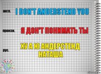 i don't anderstend you Я дон'т понимать ты ХУ А Ю АНДЕРСТЕНД НАТАША