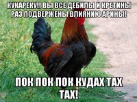 кукареку!! вы все дебилы и кретины раз подвержены влиянию арины! пок пок пок кудах тах тах!