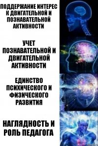 поддержание интерес к двигательной и познавательной активности учет познавательной и двигательной активности единство психического и физического развития наглядность и роль педагога