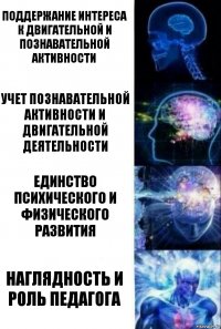 поддержание интереса к двигательной и познавательной активности учет познавательной активности и двигательной деятельности единство психического и физического развития наглядность и роль педагога