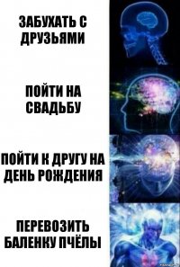 Забухать с друзьями Пойти на свадьбу Пойти к другу на день рождения Перевозить баленку пчёлы