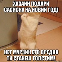 хазаин подари сасиску на новий год! нет мурзик ето вредно ти станеш толстим!