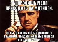 ты просишь меня приходить на митинги, но ты делаешь это без должного уважения, ты даже отказываешься погладить меня