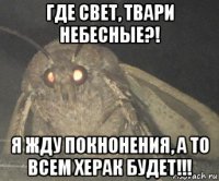 где свет, твари небесные?! я жду покнонения, а то всем херак будет!!!