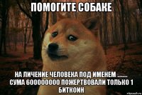 помогите собаке на личение человека под именем ........ сума 600000000 пожертвовали только 1 биткоин