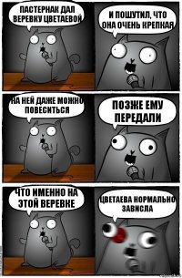 Пастернак дал веревку цветаевой И пошутил, что она очень крепкая на ней даже можно повеситься позже ему передали что именно на этой веревке Цветаева нормально зависла