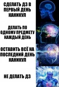 сделать дз в первый день каникул делать по одному предмету каждый день оставить всё на последний день каникул не делать дз