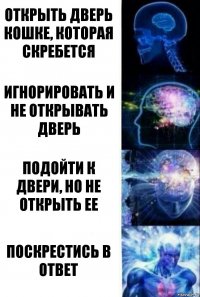 Открыть дверь кошке, которая скребется Игнорировать и не открывать дверь подойти к двери, но не открыть ее поскрестись в ответ