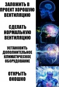 заложить в проект хорошую вентиляцию сделать нормальную вентиляцию установить дополнительное климатическое оборудование открыть окошко