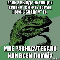 если я выйду на улицу и крикну: "смерть ворам, жизнь блядям" то, мне разнесут ебало или всем похуй?