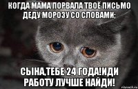 когда мама порвала твоё письмо деду морозу со словами; сына,тебе 24 года!иди работу лучше найди!