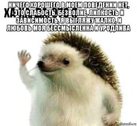 ничего хорошего в моем поведении нет, это слабость, безволие, липкость и зависимость, я выгляжу жалко, и любовь моя бессмысленна и уродлива 