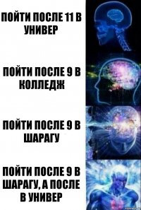 Пойти после 11 в универ Пойти после 9 в колледж Пойти после 9 в шарагу Пойти после 9 в шарагу, а после в универ