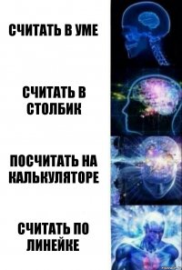 Считать в уме Считать в столбик Посчитать на калькуляторе Считать по линейке