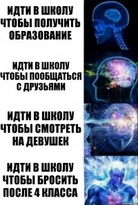 идти в школу чтобы получить образование идти в школу чтобы пообщаться с друзьями идти в школу чтобы смотреть на девушек идти в школу чтобы бросить после 4 класса