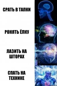 СРАТЬ В ТАПКИ РОНЯТЬ ЁЛКУ ЛАЗИТЬ НА ШТОРАХ СПАТЬ НА ТЕХНИКЕ