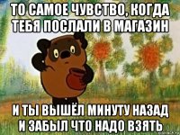 то самое чувство, когда тебя послали в магазин и ты вышёл минуту назад и забыл что надо взять