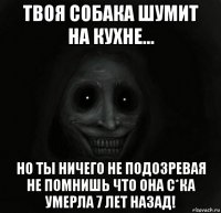 твоя собака шумит на кухне... но ты ничего не подозревая не помнишь что она с*ка умерла 7 лет назад!