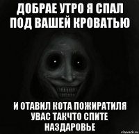 добрае утро я спал под вашей кроватью и отавил кота пожиратиля увас такчто спите наздаровье