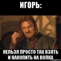 игорь: нельзя просто так взять и накопить на волка