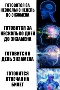 Готовится за несколько недель до экзамена Готовится за несколько дней до экзамена Готовится в день экзамена Готовится отвечая на билет