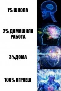 1% школа 2% домашняя работа 3%дома 100% играеш