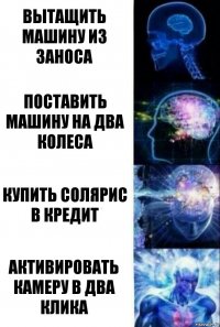 ВЫТАЩИТЬ МАШИНУ ИЗ ЗАНОСА ПОСТАВИТЬ МАШИНУ НА ДВА КОЛЕСА КУПИТЬ СОЛЯРИС В КРЕДИТ АКТИВИРОВАТЬ КАМЕРУ В ДВА КЛИКА