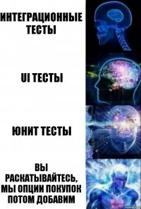 интеграционные тесты ui тесты юнит тесты вы раскатывайтесь, мы опции покупок потом добавим