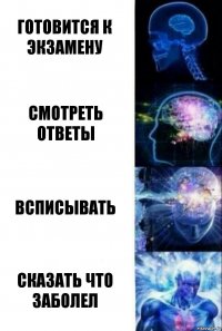 Готовится к экзамену Смотреть ответы Всписывать Сказать что заболел