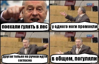 поехали гулять в лес у одного ноги промокли другая только на ручках идти согласна в общем, погуляли