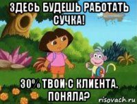 здесь будешь работать сучка! 30% твои с клиента. поняла?