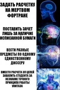 задать расчетку на мертвом фортране поставить зачет лишь за наличие исписанной бумаги вести разные предметы по одному единственному диссеру вместо расчета эл цепей завалить студента за незнание точного принципа работы унитаза