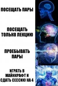 Посещать пары посещать только лекцию проебывать пары играть в майнкрафт и сдать сессию на 4