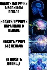 Носить все ручки в большом пенале Носить 1 ручку и карандаш в пенале Носить ручку без пенала Не писать вообще