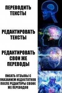 переводить тексты редактировать тексты редактировать свои же переводы писать отзывы с указанием недостатков после редактуры своих же переводов