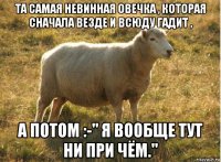 та самая невинная овечка , которая сначала везде и всюду гадит , а потом :-" я вообще тут ни при чём."