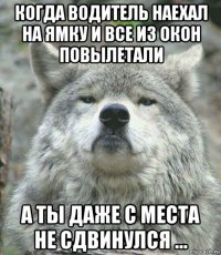 когда водитель наехал на ямку и все из окон повылетали а ты даже с места не сдвинулся ...