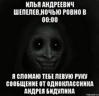 илья андреевич шепелев,ночью ровно в 00:00 я сломаю тебе левую руку сообщение от одноклассника андрея бидулина